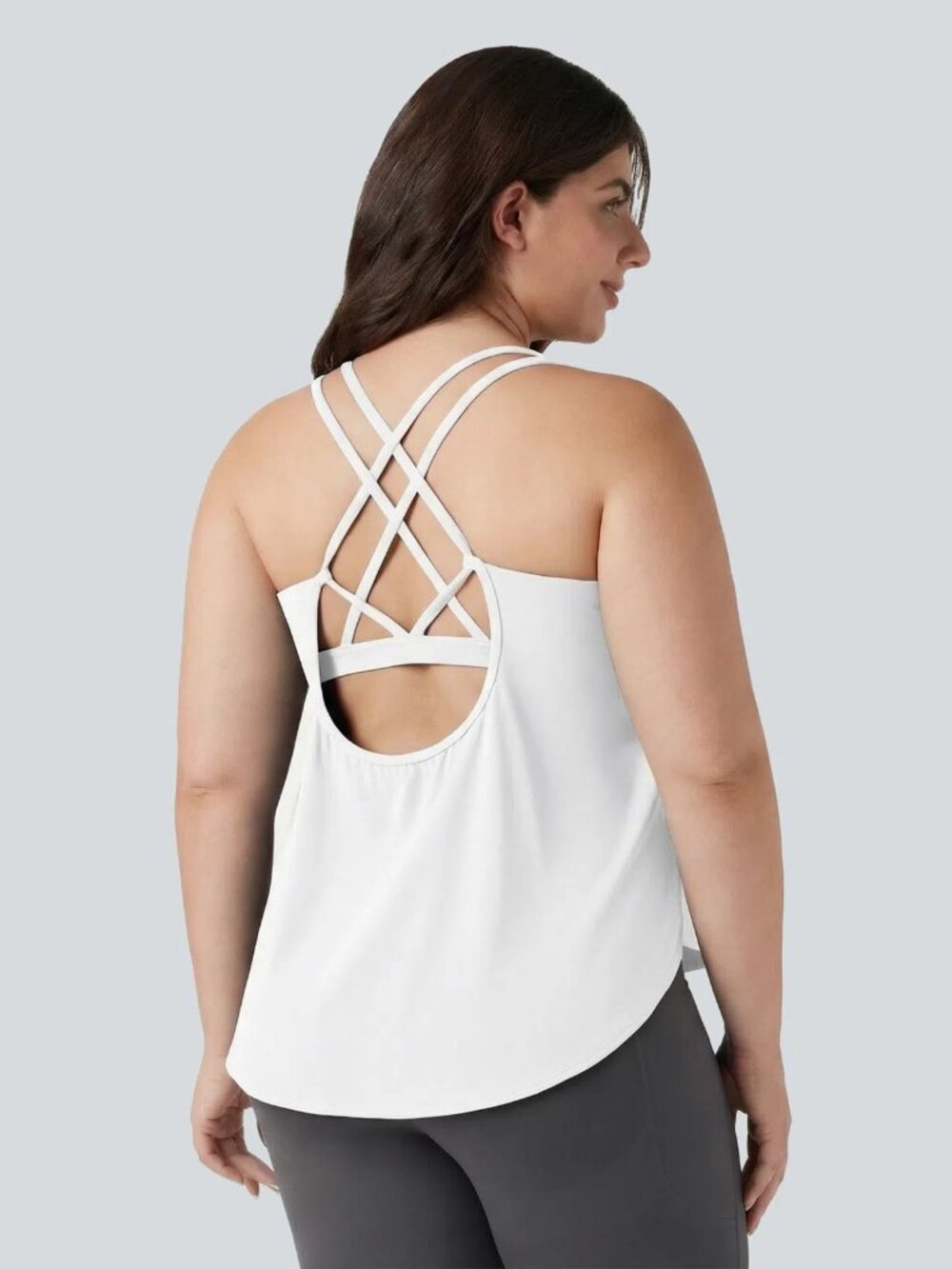 Halara 3X White UltraSculpt™ Round Neck Curved Hem Running Tank Top 50% off
